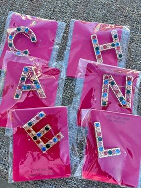 Rhinestone Initial Letter Pins - Colorful Crystal Alphabet (C, H, A, N, E, L)